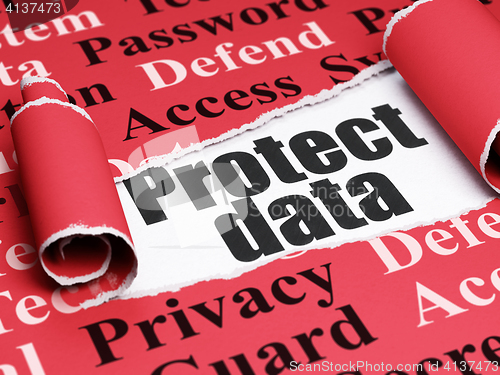 Image of Safety concept: black text Protect Data under the piece of  torn paper