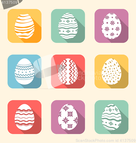 Image of Flat icon of Easter ornate eggs, long shadow style