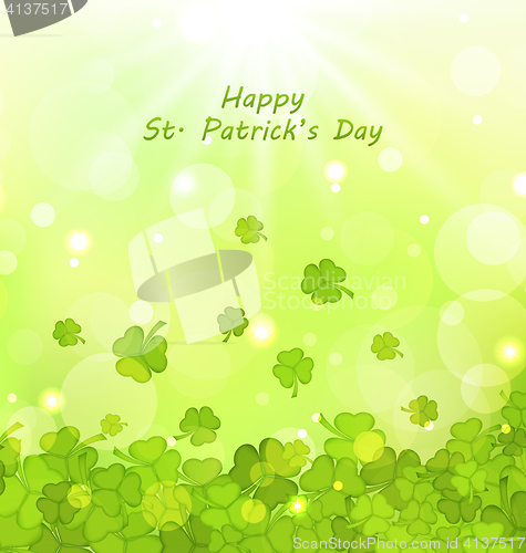 Image of Glowing Background with Clovers for St. Patrick\'s Day