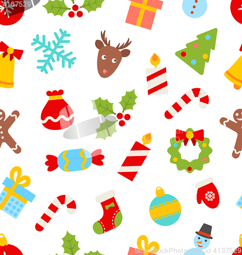 Image of Seamless Pattern with Christmas Traditional Symbols