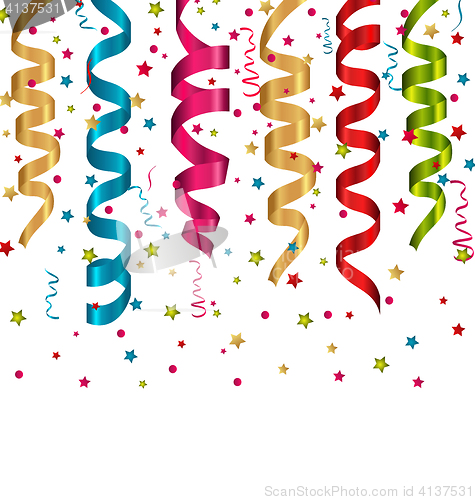 Image of Multicolor curling streams and confetti for Carnival background