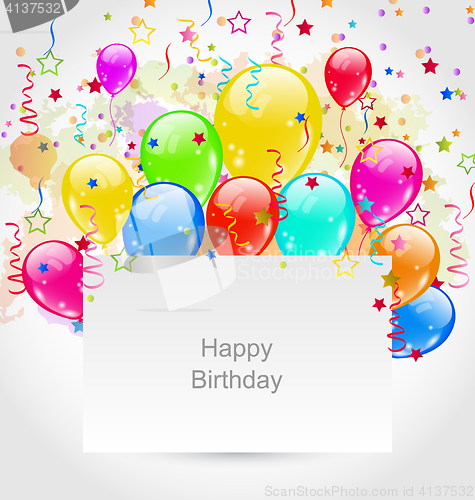 Image of  Birthday Invitation with Multicolored Balloons and Confetti