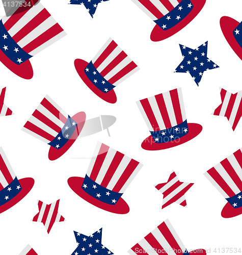 Image of Seamless pattern with Uncle Sam\'s top hat and stars for american