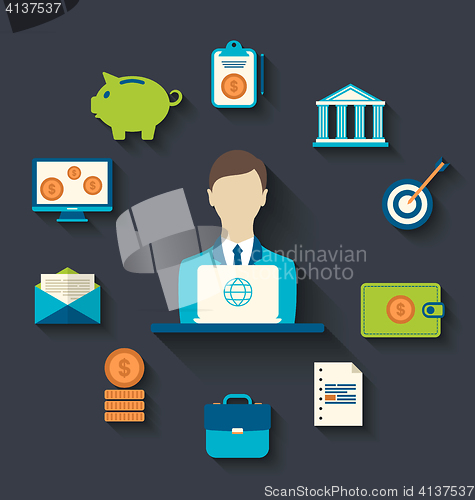 Image of Financial and business icons, flat design