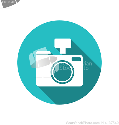 Image of Icon photo camera white cuted on blue round backdrop