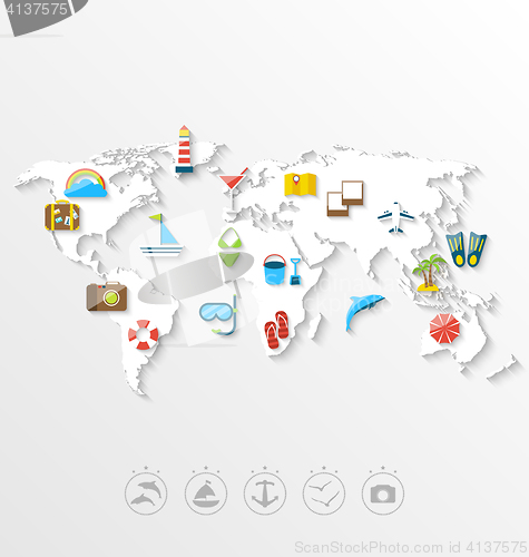 Image of Map of World Travel Concept, Simple Colorful Flat Icons