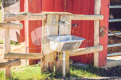 Image of Steel sink outside a barn