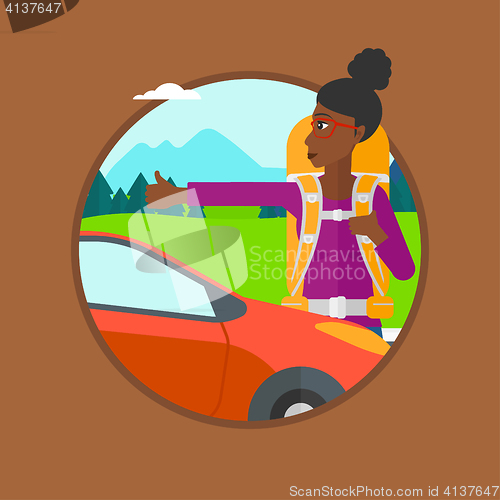 Image of Young woman hitchhiking vector illustration.