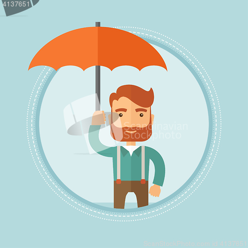 Image of Businessman holding umbrella vector illustration.