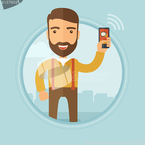 Image of Businessman using smartphone vector illustration.