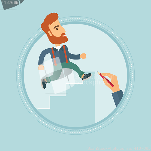 Image of Businessman running upstairs vector illustration.