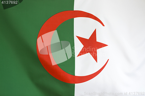 Image of Closeup of textile Algeria flag