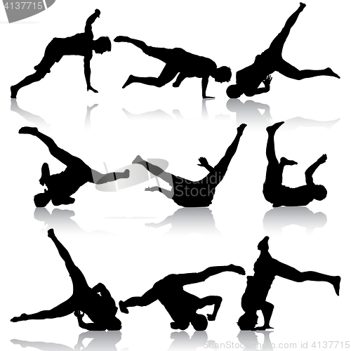 Image of Silhouettes breakdancer on a white background. illustration