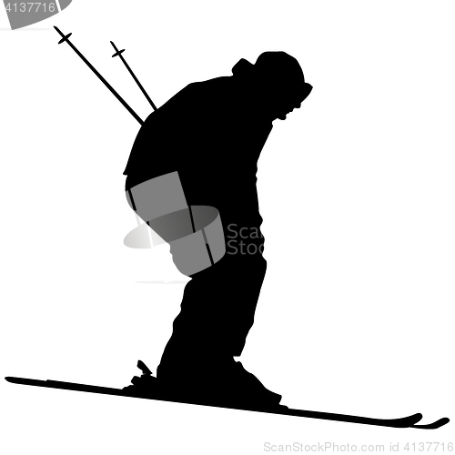 Image of Mountain skier speeding down slope. sport silhouette