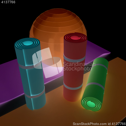 Image of karemat and fitness ball. 3D illustration