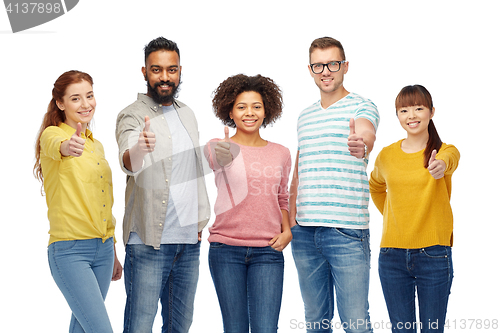 Image of international group of people showing thumbs up