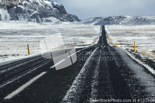 Image of Wet and slippery road in Iceland, wintertime