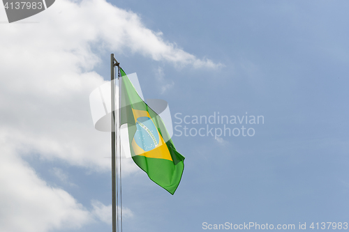 Image of National flag of Brazil on a flagpole