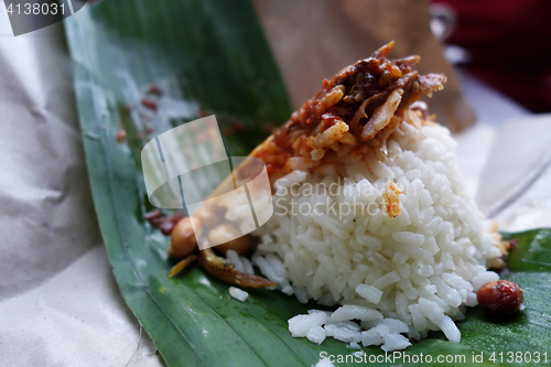 Image of Traditional food in Malaysia named nasi lemak