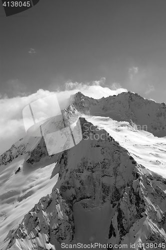 Image of Black and white view on high winter mountains in snow