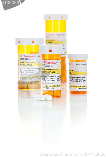 Image of Non-Proprietary Medicine Prescription Bottles and Pills Isolated