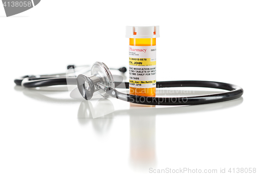 Image of Non-Proprietary Medicine Prescription Bottle with Stethoscope Is