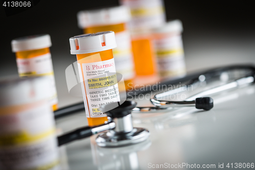 Image of Non-Proprietary Medicine Prescription Bottles Abstract with Stet