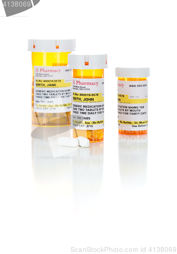 Image of Non-Proprietary Medicine Prescription Bottles and Pills Isolated