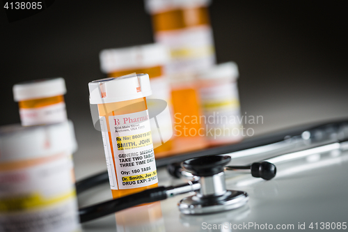 Image of Non-Proprietary Medicine Prescription Bottles Abstract with Stet