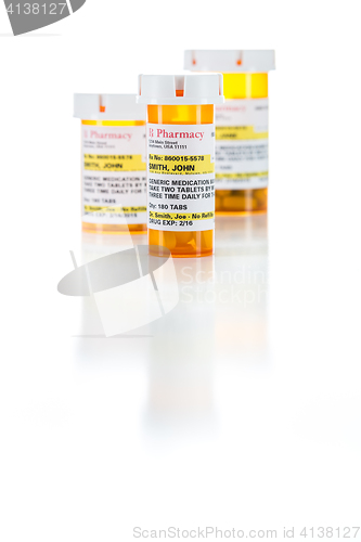Image of Three Non-Proprietary Medicine Prescription Bottle Isolated on W