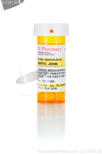 Image of One Non-Proprietary Medicine Prescription Bottle Isolated on Whi