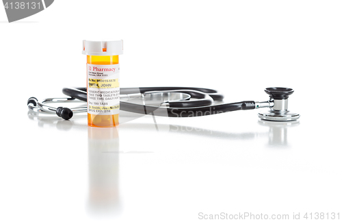 Image of Non-Proprietary Medicine Prescription Bottle with Stethoscope Is