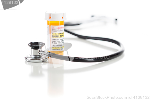 Image of Non-Proprietary Medicine Prescription Bottle with Stethoscope Is