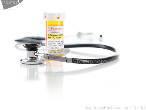 Image of Non-Proprietary Medicine Prescription Bottle with Stethoscope Is