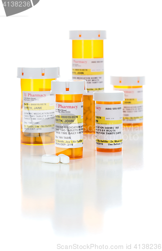 Image of Non-Proprietary Medicine Prescription Bottles and Pills Isolated