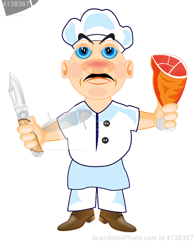 Image of Cook with knife and ham in hand