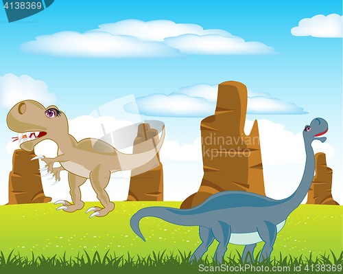 Image of Dinosaurs on meadow