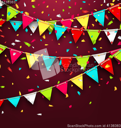 Image of Holiday Background with Colorful Bunting and Confetti