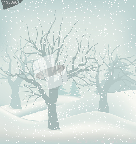 Image of Christmas Winter Outdoor Background, Snowfall and Trees