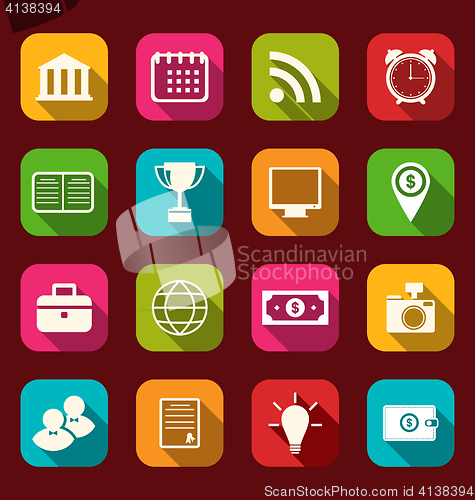 Image of Colorful business and office objects, flat icons with long shado