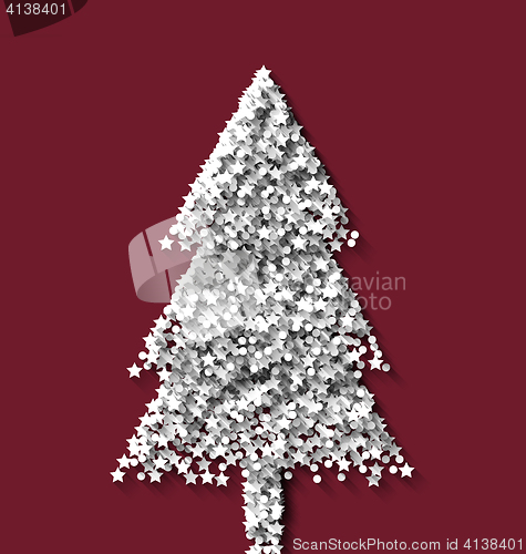 Image of Tree fir xmas on red backdrop made from white hoarfrost particle