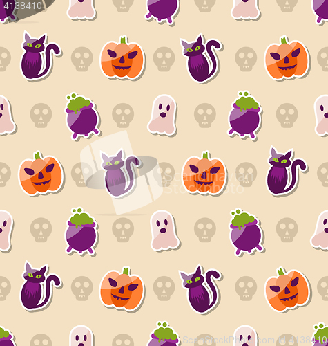 Image of Halloween Seamless Texture with Colorful Flat Icons