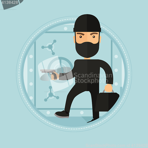 Image of Burglar with gun near safe vector illustration.