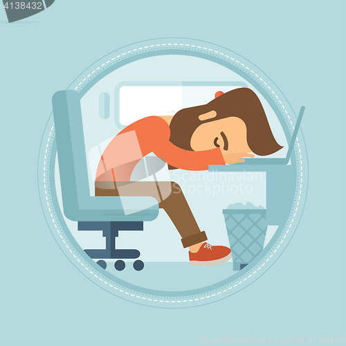 Image of Tired employee sleeping at workplace.