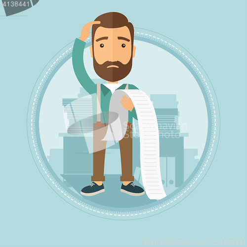 Image of Businessman holding long bill vector illustration.