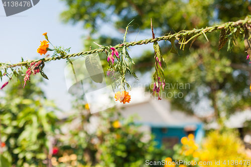 Image of Flower and grass garlands for Tihar in Nepal