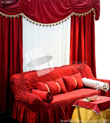 Image of Sofa with curtains