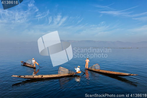 Image of  Traditional Burmese fisherman at Inle lake, Myanmar