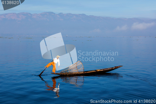 Image of  Traditional Burmese fisherman at Inle lake, Myanmar