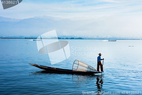 Image of  Traditional Burmese fisherman at Inle lake, Myanmar